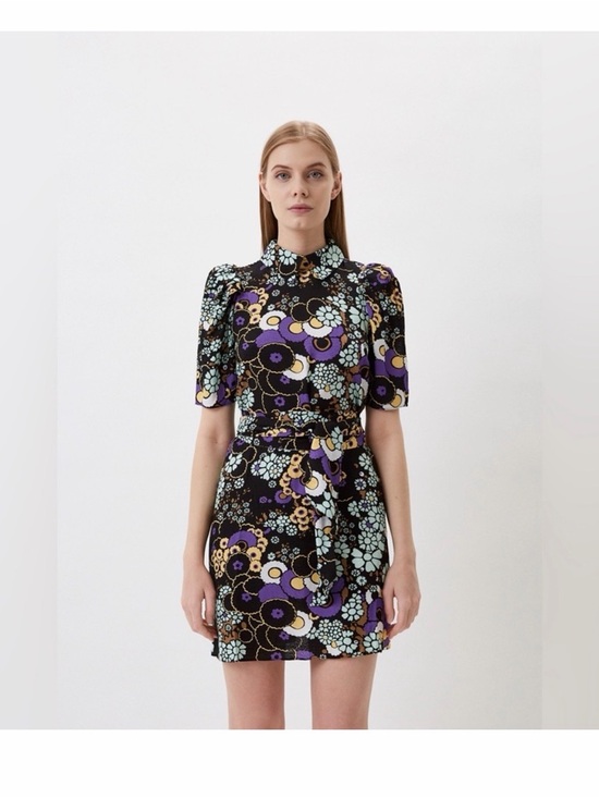 Ted Baker Dresses & Skirts - Ted Baker Black Floral-Print High Neck Mini Dress with Purple Accents